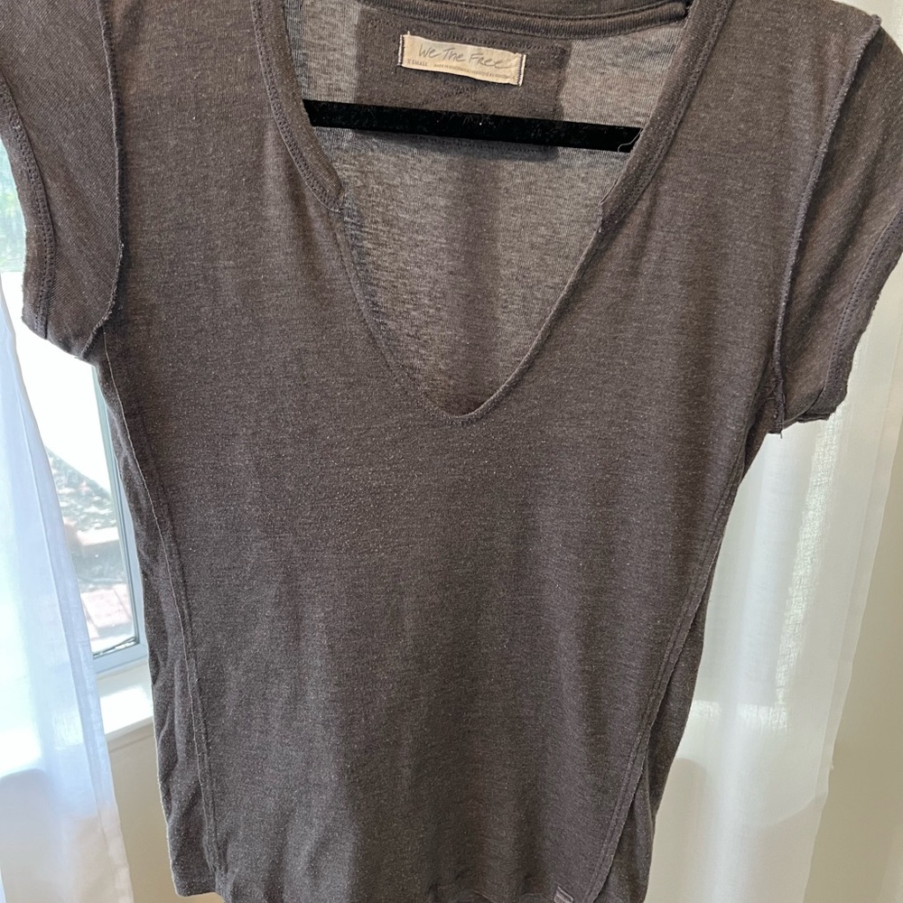 We The Free Charcoal V-Neck Short Sleeve Tee